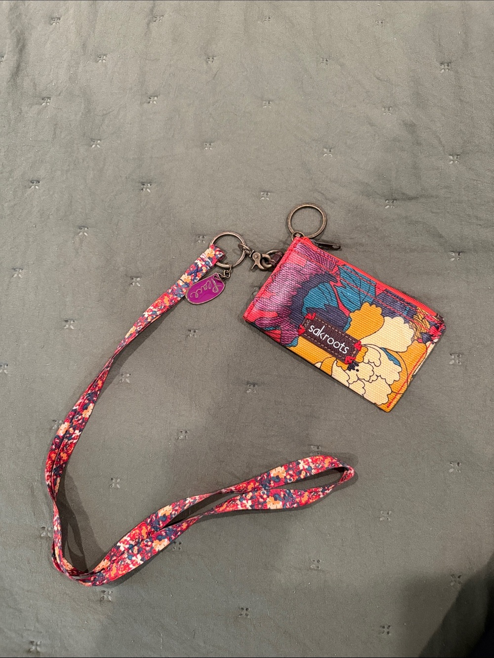 Sakroots Floral ID Holder with Pink, Yellow & Blue Lanyard